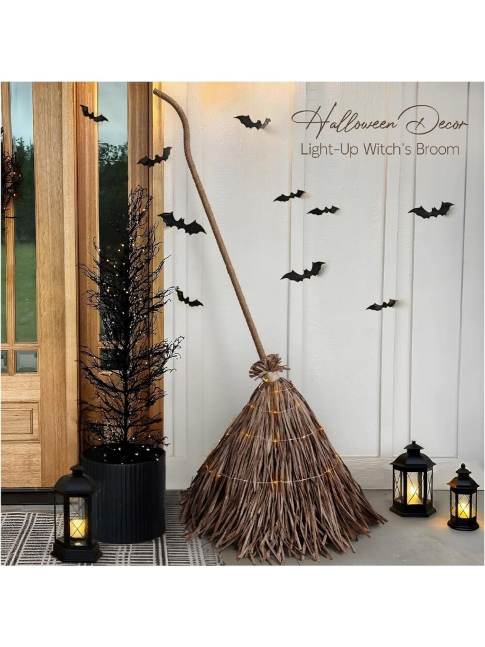 Giant Light-Up 5.5 Ft Halloween Witches Broom - Spooky Outdoor Decor